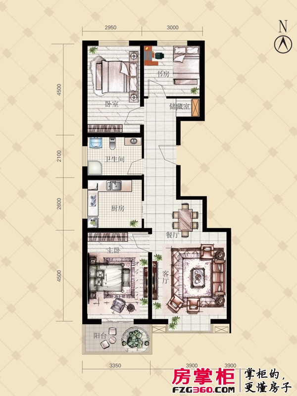长风·香舍里项目户型图2#楼C户型 3室2厅1卫1厨