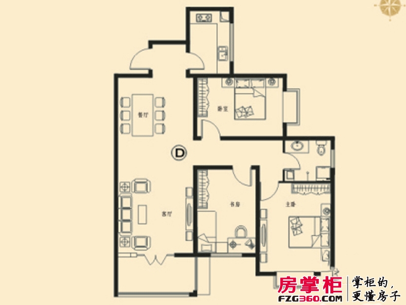 府西国际公寓户型图D户型 2室2厅1卫1厨