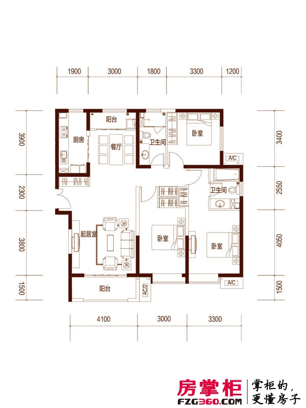 富力城·辰栖谷户型图5F-29F04户型 3室2厅2卫1厨