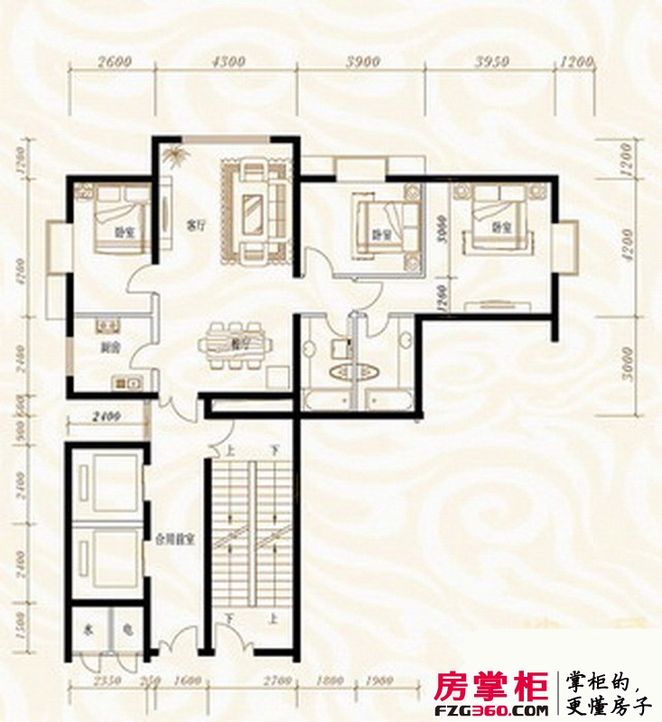 鸿昇龙潭公馆户型图揽景A-3三室两厅两卫（5F-27F）117.14 3室2厅2卫1厨