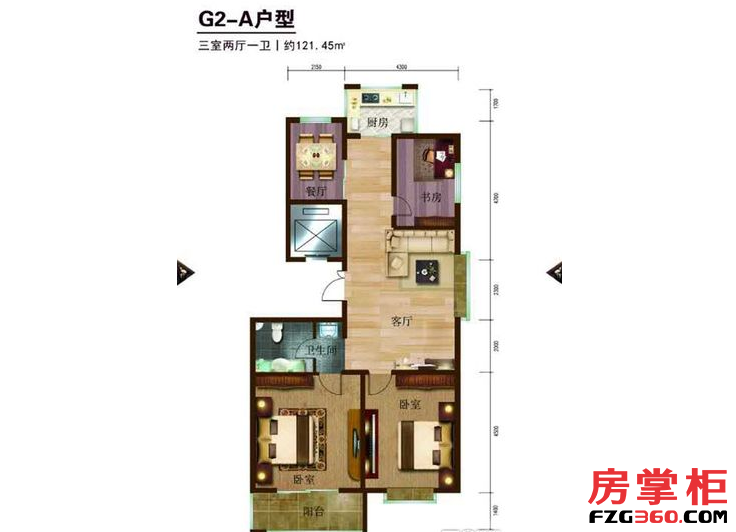 G2-A户型 3室2厅1卫1厨 121.45㎡