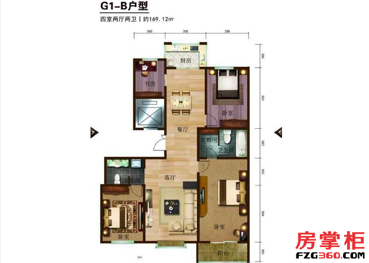 G1-B户型 4室2厅2卫1厨 169.12㎡