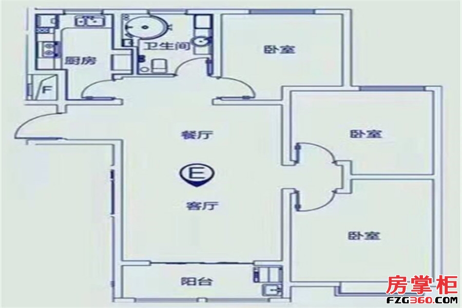 E户型 3室2厅1卫1厨 124.60平米