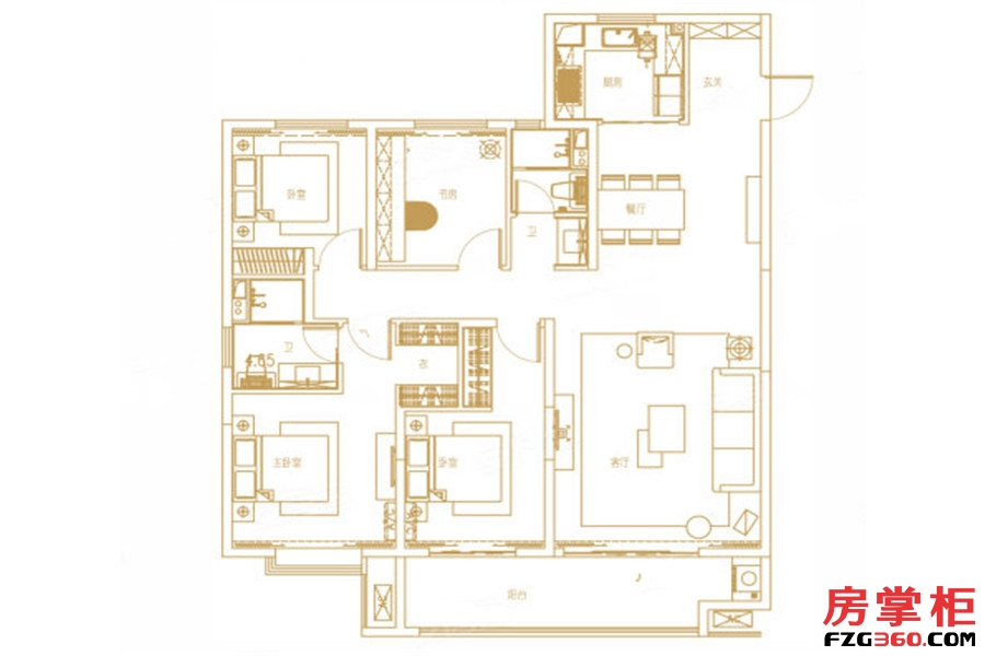 E户型 4室2厅2卫1厨 158.00平米