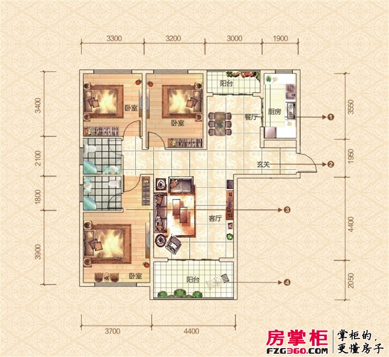 北京公馆2#—6#楼、11#楼南向“禄”户型 3室2厅2卫1厨
