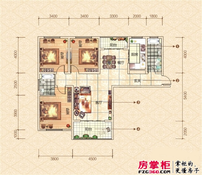 北京公馆7#—9#楼南向“福”户型 3室2厅2卫1厨