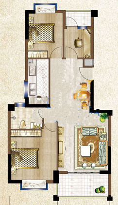 海景明珠户型图2#楼A01、A02单元 3室2厅1卫1厨