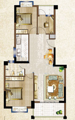 海景明珠户型图2#楼C01、C02单元 3室2厅1卫1厨