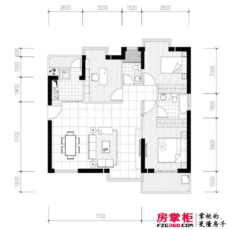 聚镇户型图6#C梯01、7#A梯04、B梯01单元 3室2厅2卫1厨