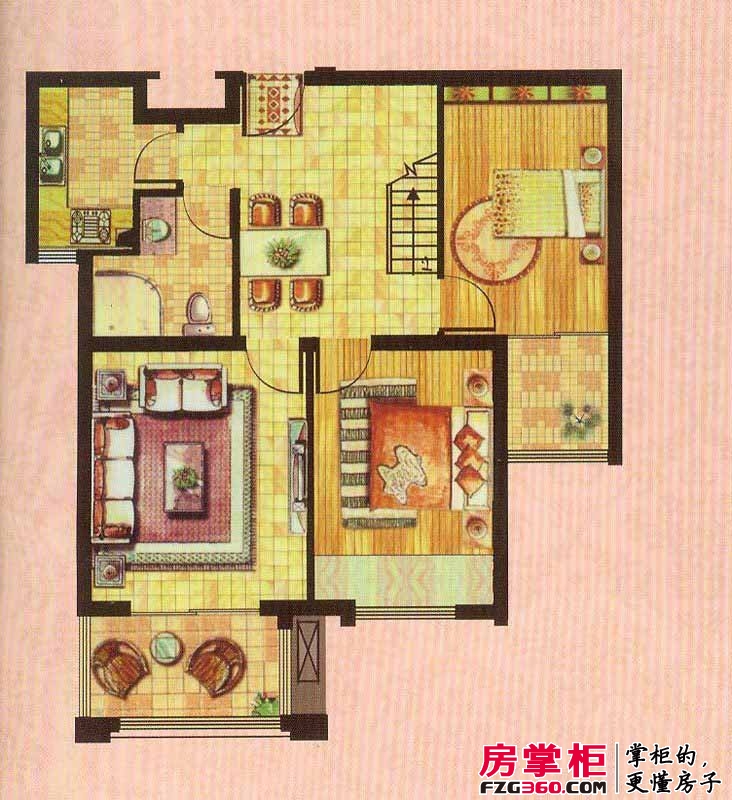 金山福地户型图二期A3套内一层 2室2厅2卫1厨