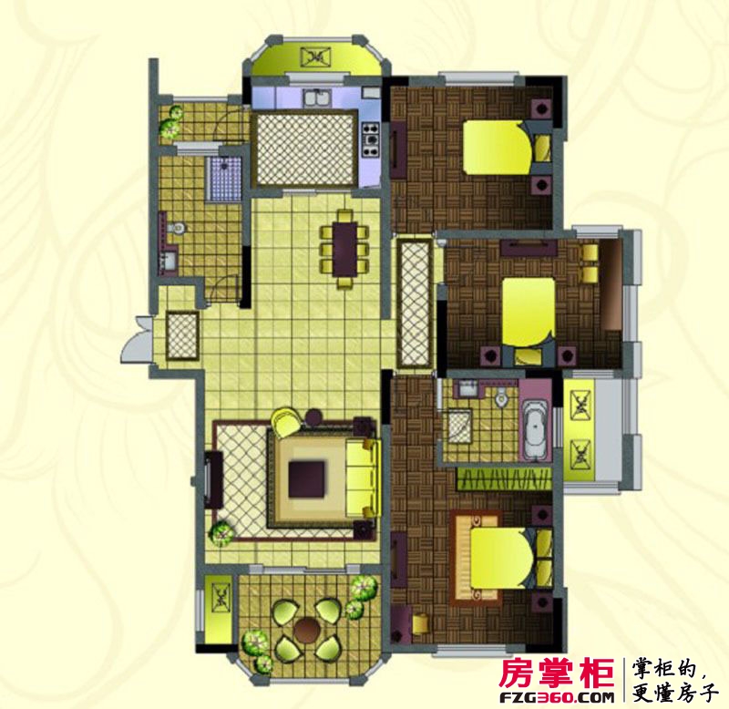 紫金天境户型图H3-1户型 3室2厅2卫