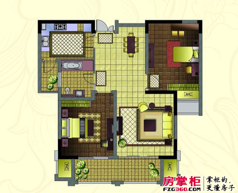 紫金天境户型图H3-2户型 2室2厅1卫