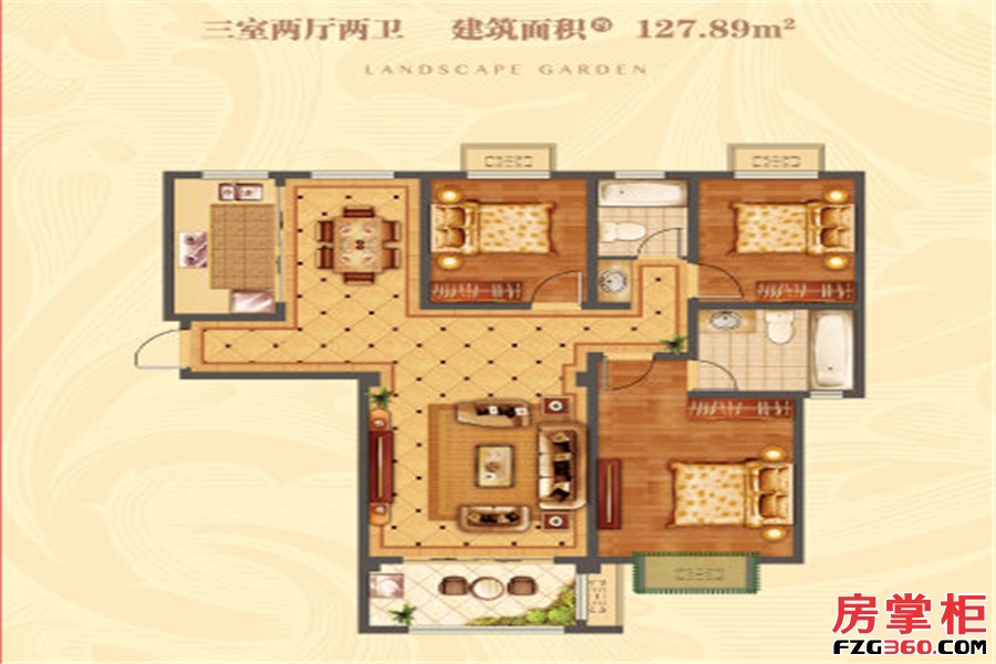 洋房户型-08 3室2厅2卫1厨 127.80平米