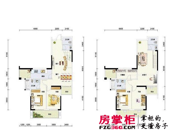 西江国际户型图A1复式/A2复式型 4室3厅4卫1厨