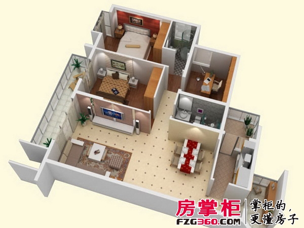 清江山水·最山水户型图B户型3室2厅2卫148.29㎡（模型图） 3室2厅2卫1厨