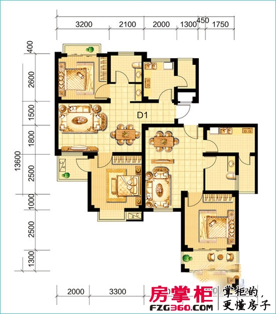 佛光山水花园C区户型图D1户型 1室2厅1卫1厨