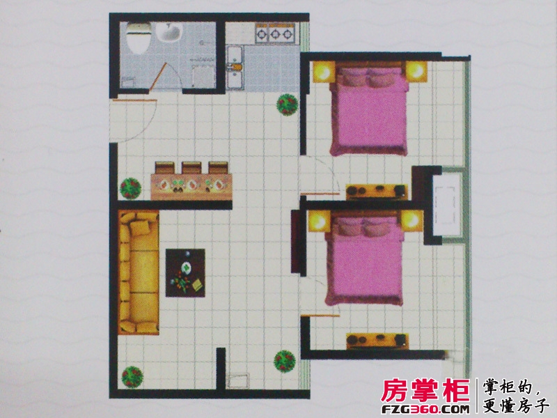 东方国际户型图3-4#楼I户型（23楼以上） 2室1厅1卫1厨