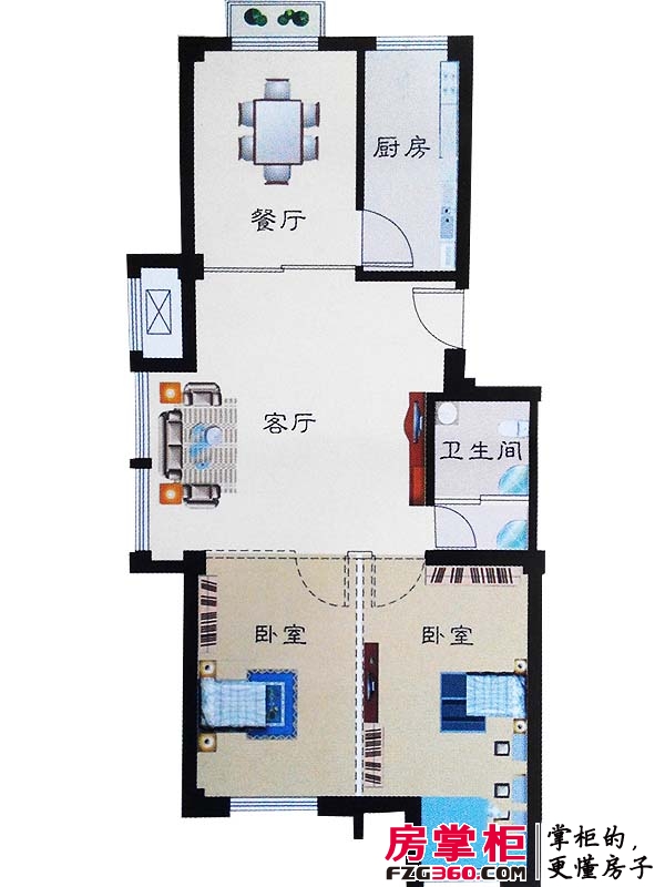 仁隆花园户型图84㎡户型 2室2厅1卫1厨