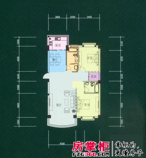 富海花园户型图B户型 2室2厅2卫1厨