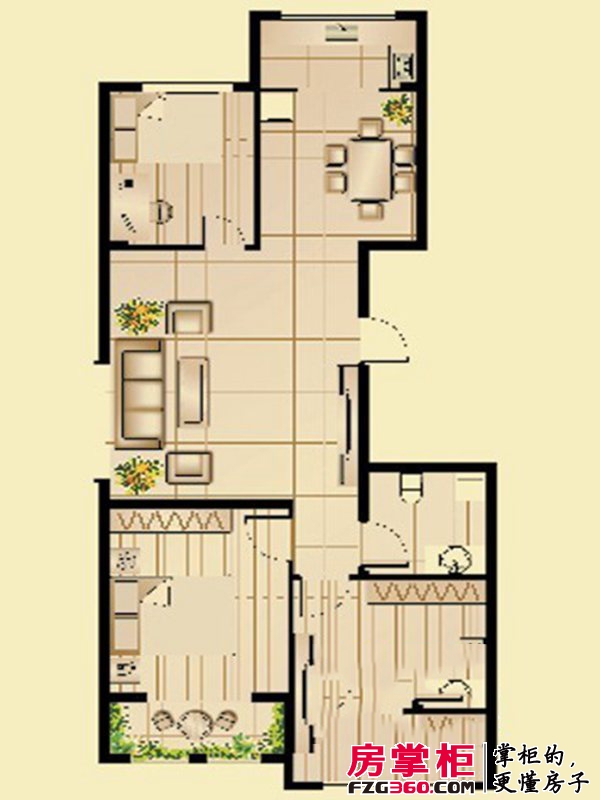 昆山林语户型图4、6号楼标准层C户型 3室2厅1卫1厨