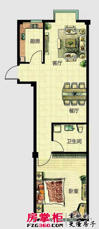 华安国际现代城户型图C户型图 1室2厅1卫1厨