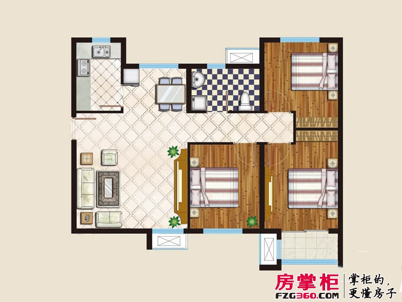 上居和园户型图B1户型三室两厅一卫93.82㎡ 3室2厅1卫