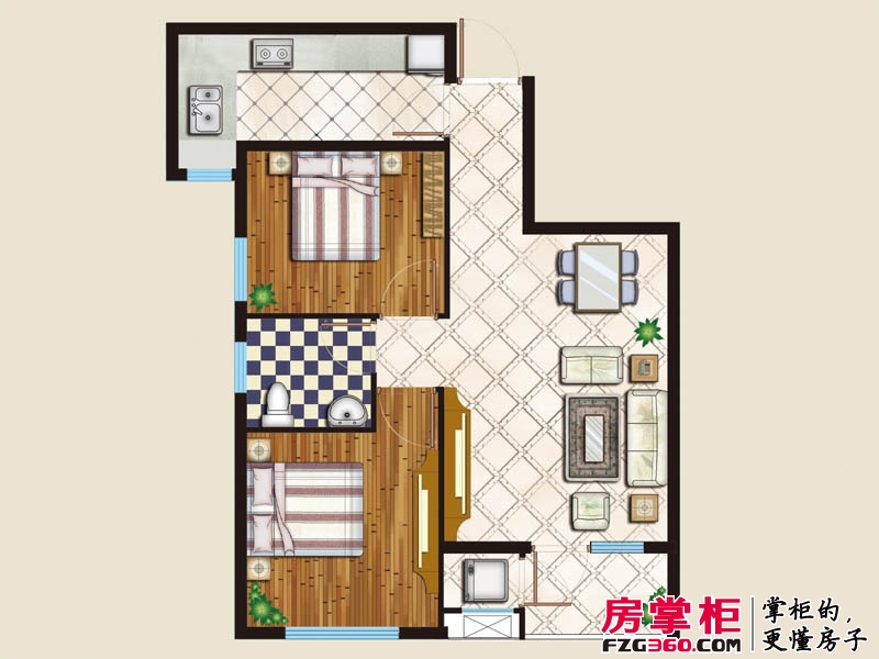 上居和园户型图C2户型两室两厅一卫74.42㎡ 2室2厅1卫