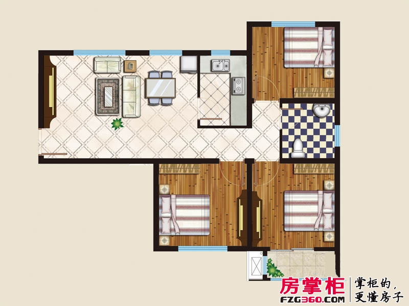 上居和园户型图C3户型三室两厅一卫92.43㎡ 3室2厅1卫