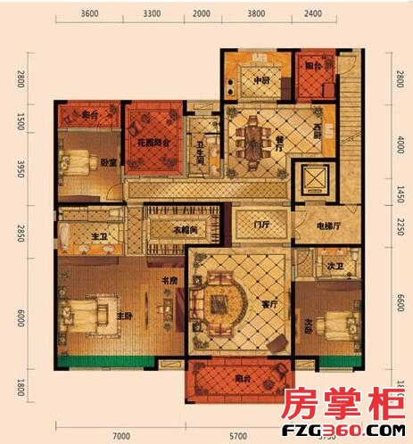 中海紫御公馆户型图 3室2厅2卫2厨