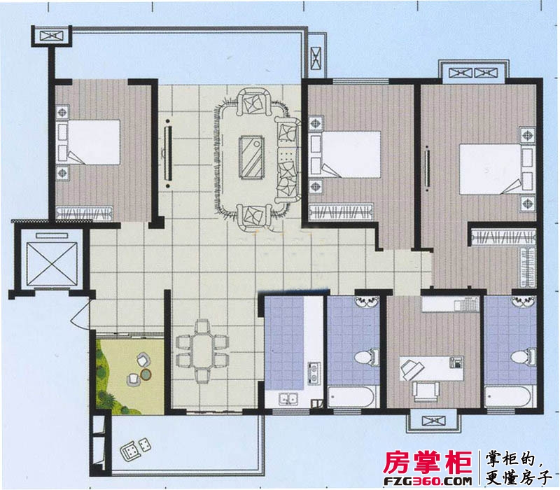 阳光水岸花园户型图偶数层平面图 4室2厅2卫1厨