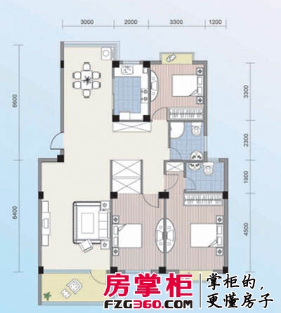 阳光水岸花园户型图D6户型 3室3厅3卫1厨