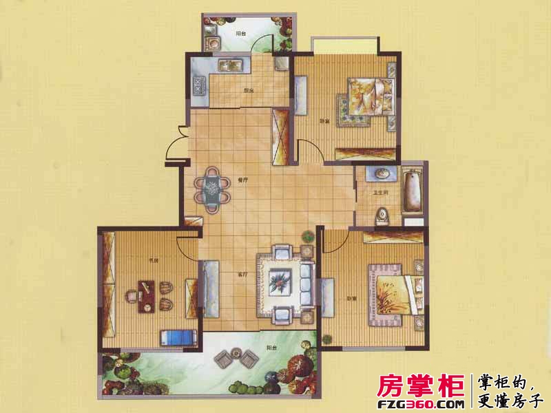 蓝海现代城户型图1#户型 3室2厅1卫