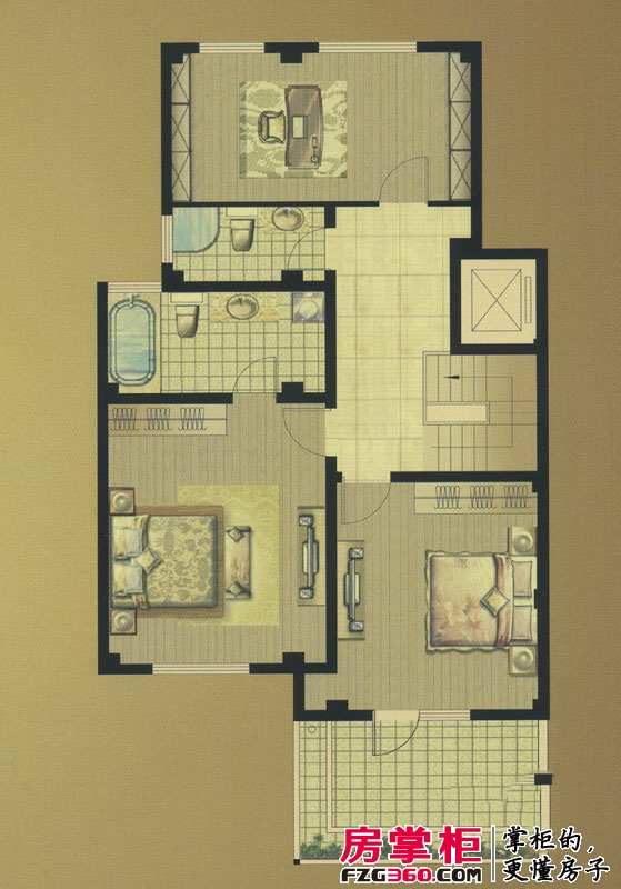 金域蓝湾户型图叠加别墅DB下叠二层户型 4室2厅3卫1厨