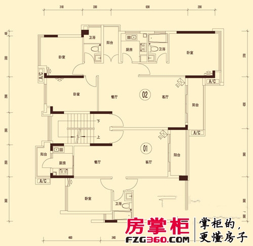 君山公馆户型图A1栋2单元2-4层平面图