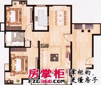 上海城户型图经典两房02 2室2厅1卫1厨