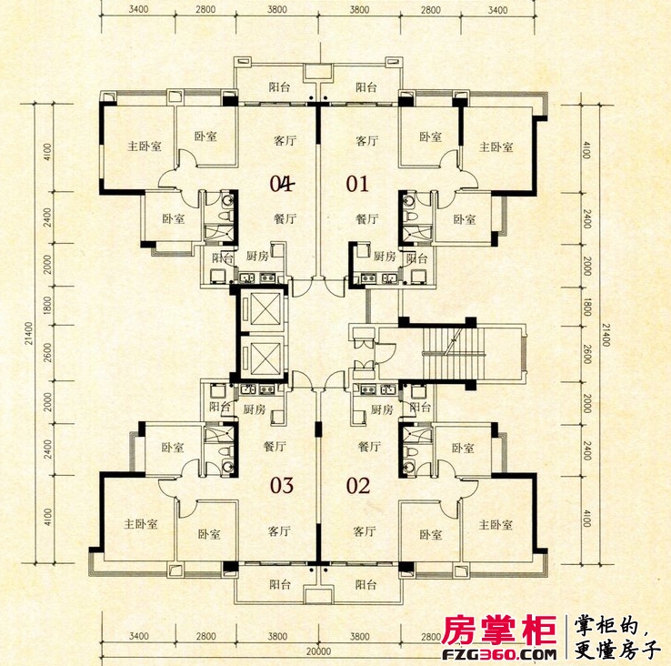 中澳丽珠花园户型图14栋标准层平面图 3室2厅1卫1厨