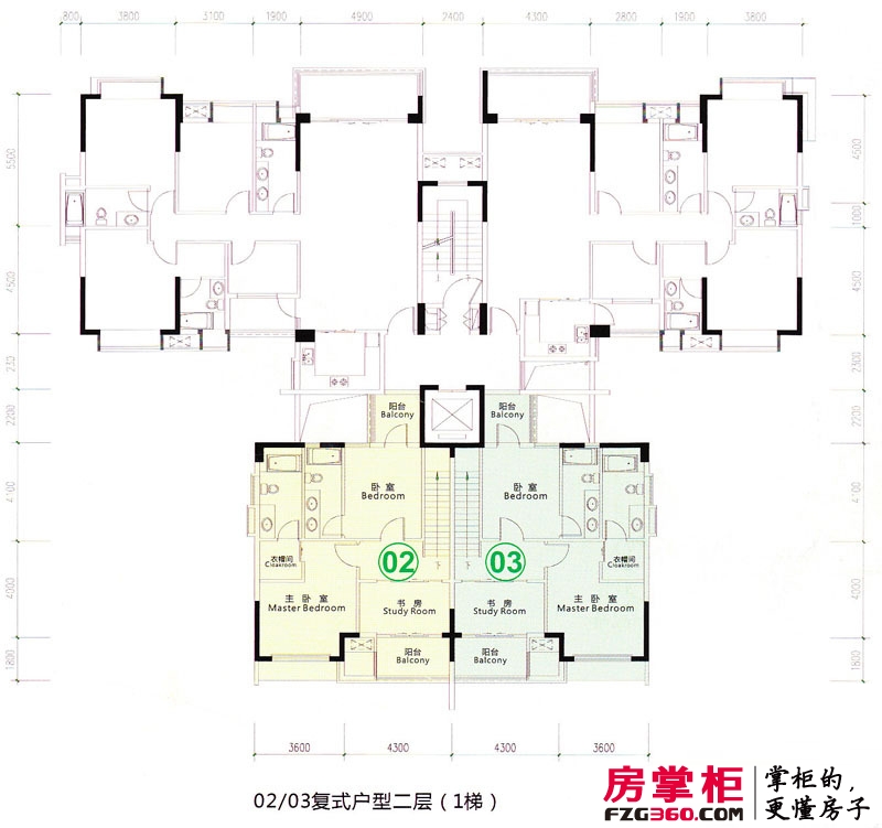 盛景尚峰中央生态花园户型图三座1/2/3梯（02/03户型）复式二层 3室2卫