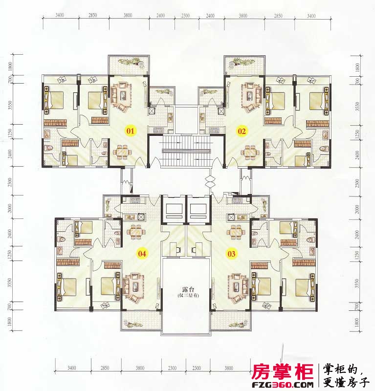 誉港湾花园户型图2栋3-23层 3室2厅2卫1厨