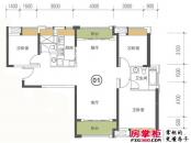 中海锦城户型图11栋标准层01户型 3室2厅2卫1厨