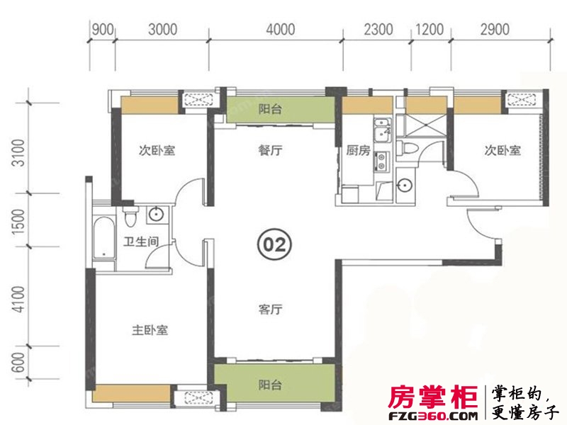 中海锦城户型图11栋标准层02户型 3室2厅2卫1厨