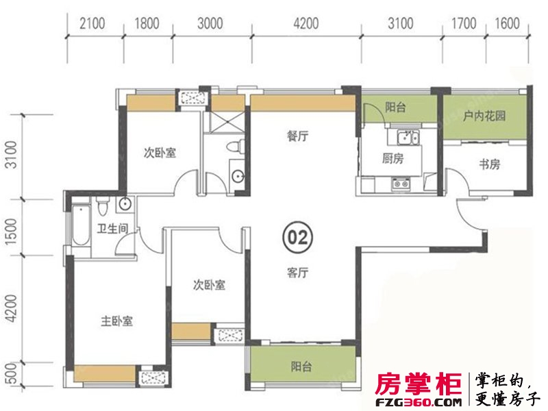 中海锦城户型图10栋标准层02户型 4室2厅2卫1厨