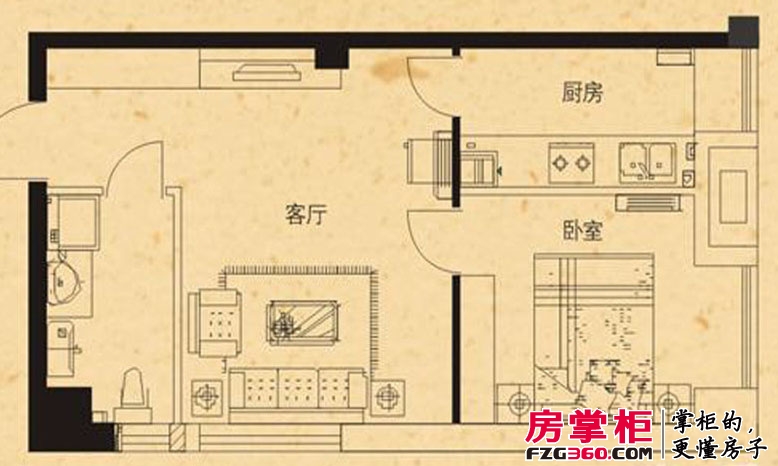 郑州新天地三期人和居户型图6、7、8号楼A户型 1室1厅1卫1厨