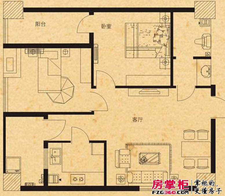 郑州新天地三期人和居户型图6、7、8号楼B户型 2室1厅1卫1厨