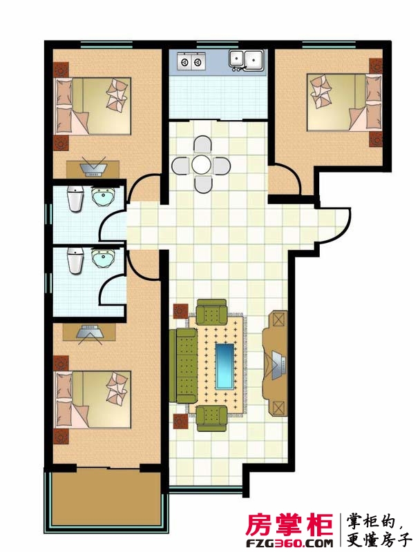 星城国际东苑户型图1#4#标准层三房户型 3室2厅2卫1厨