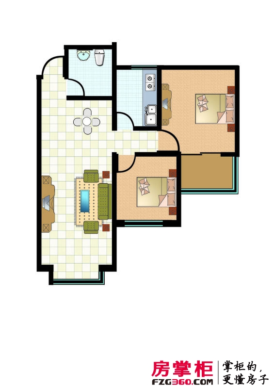 星城国际东苑户型图1#4#标准层两房户型 2室2厅1卫1厨