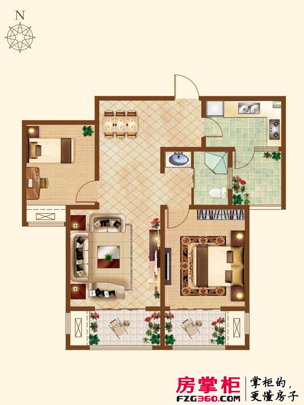 富田兴和苑户型图b1-3户型 2室2厅1卫1厨