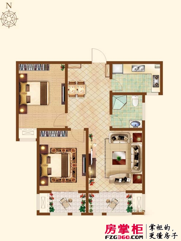 富田兴和苑户型图b4-3户型 2室2厅1卫1厨